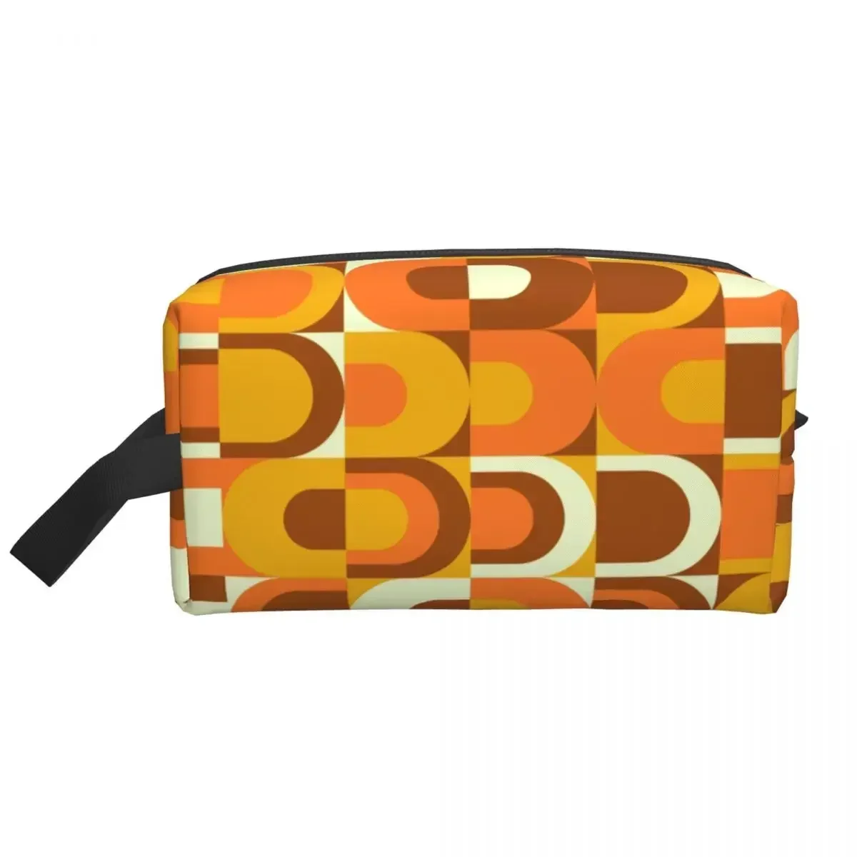 Custom 70s Pattern Retro Inustrial In Orange And Brown Tones Toiletry Bag Fashion Geometric Colorful Cosmetic Makeup Organizer