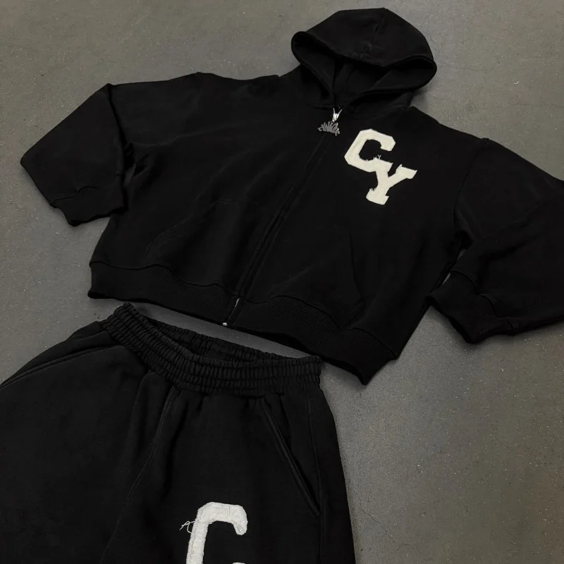 2024 high-end design European and American cross-border exclusive for niche fashion brands street hooded men's hoodie cardigan j