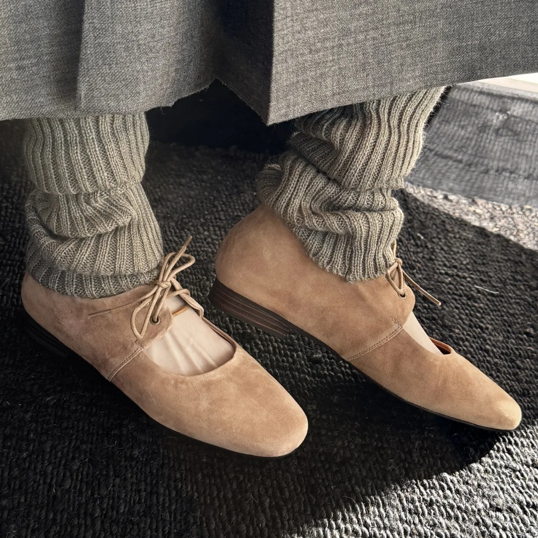 

2025 Spring new women's natural suede leather lace-up flats oxfords hollow-out soft comfortable casual female daily shoes woman