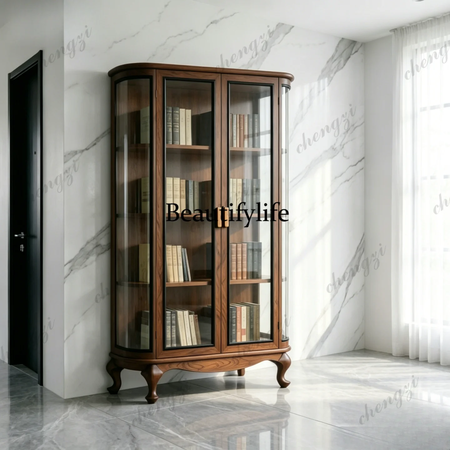 

European solid wood wine cabinet study glass door opposite door multi-layer display cabinet floor locker fully transparent