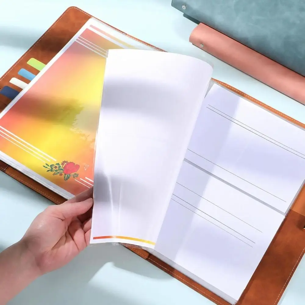 PU Leather Leather A4 Binder Notebook Soft Cover Transparent Inner Pockets Refillable Notebook Snap Button Closure