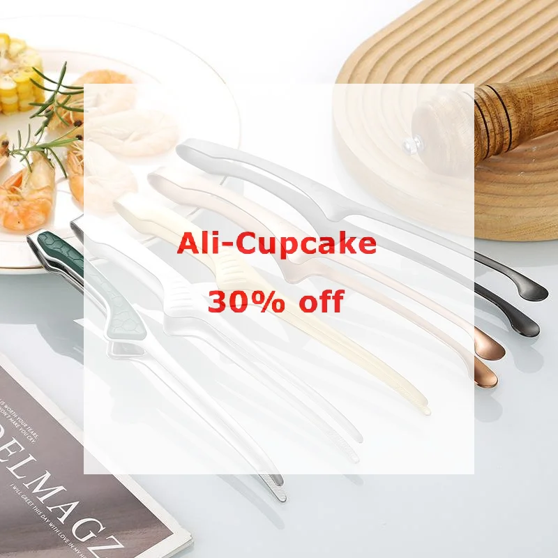 Silver Stainless Steel BBQ Tongs Non Slip Easy Clean Reusable Cooking Utensils for Serving Food Camping BBQ Buffet Oven Tools