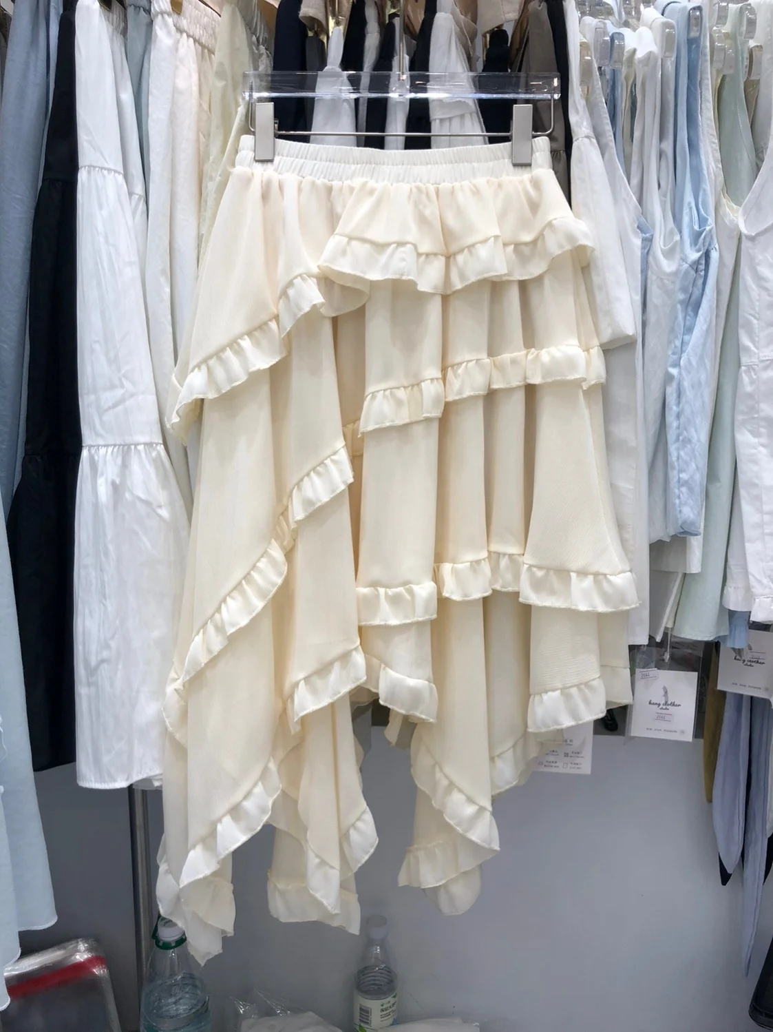 

Белая асимметричная юбка с кружевной отделкой и высокой талией, женская весенняя юбка-тортик свободного кроя из полиэстера