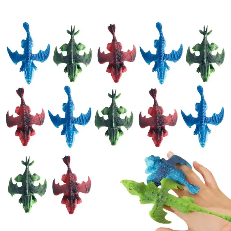 Slingshot Dinosaur Finger Toys 12x Flying Dinosaur Finger Animal Slingshot Dinosaur Finger Toys Stretchable Finger Slingshot