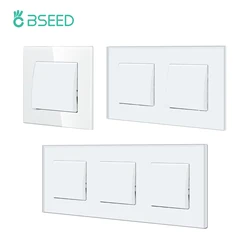BSEED EU Standard Wall Light Switch 1/2Gang 1/2Way Toggle Switch Glass Panel White Color Wall Switch On Off 10A 250V for Stairs