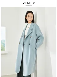 Vimly-Veste longue en laine mélangée pour femme, pardessus chaud, vêtements élégants, double boutonnage, dame de bureau, bleu, hiver, 2023, 16328