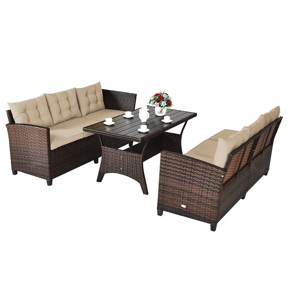 

3PCS Patio Rattan Sofa Set Outdoor Wicker Couch Furniture Set Kit w/ Cushion