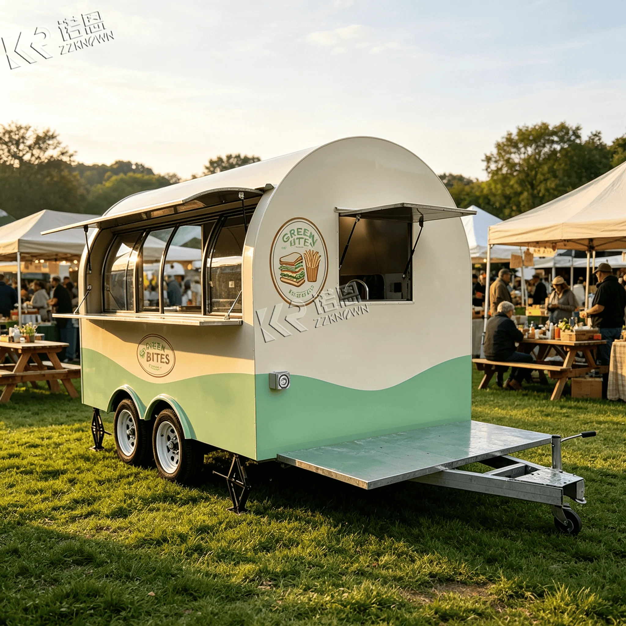 2.4m 304 Stainless Curved‑Body Food Truck & Food Trailer for Park Grab‑and‑Go Snack Retail Service