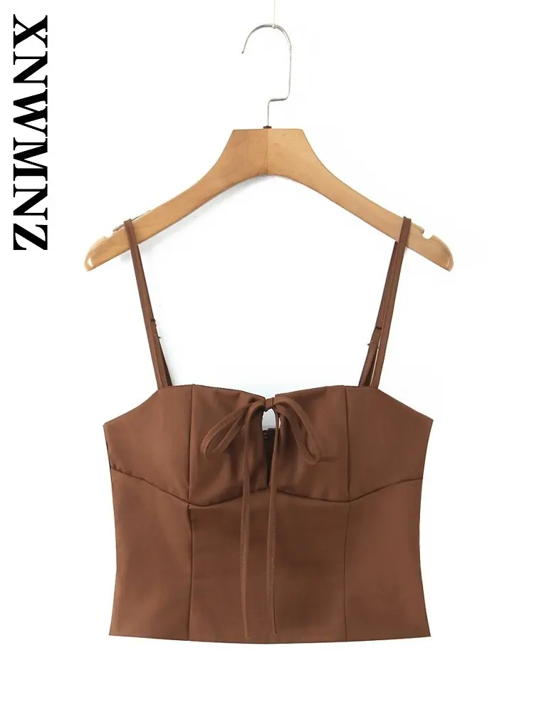 

XNWMNZ 2026 Summer New Lady Bohemian Casual Sleeveless thin shoulder strap Slip Top Holiday Vintage Woman Fashion Thin Slim Top