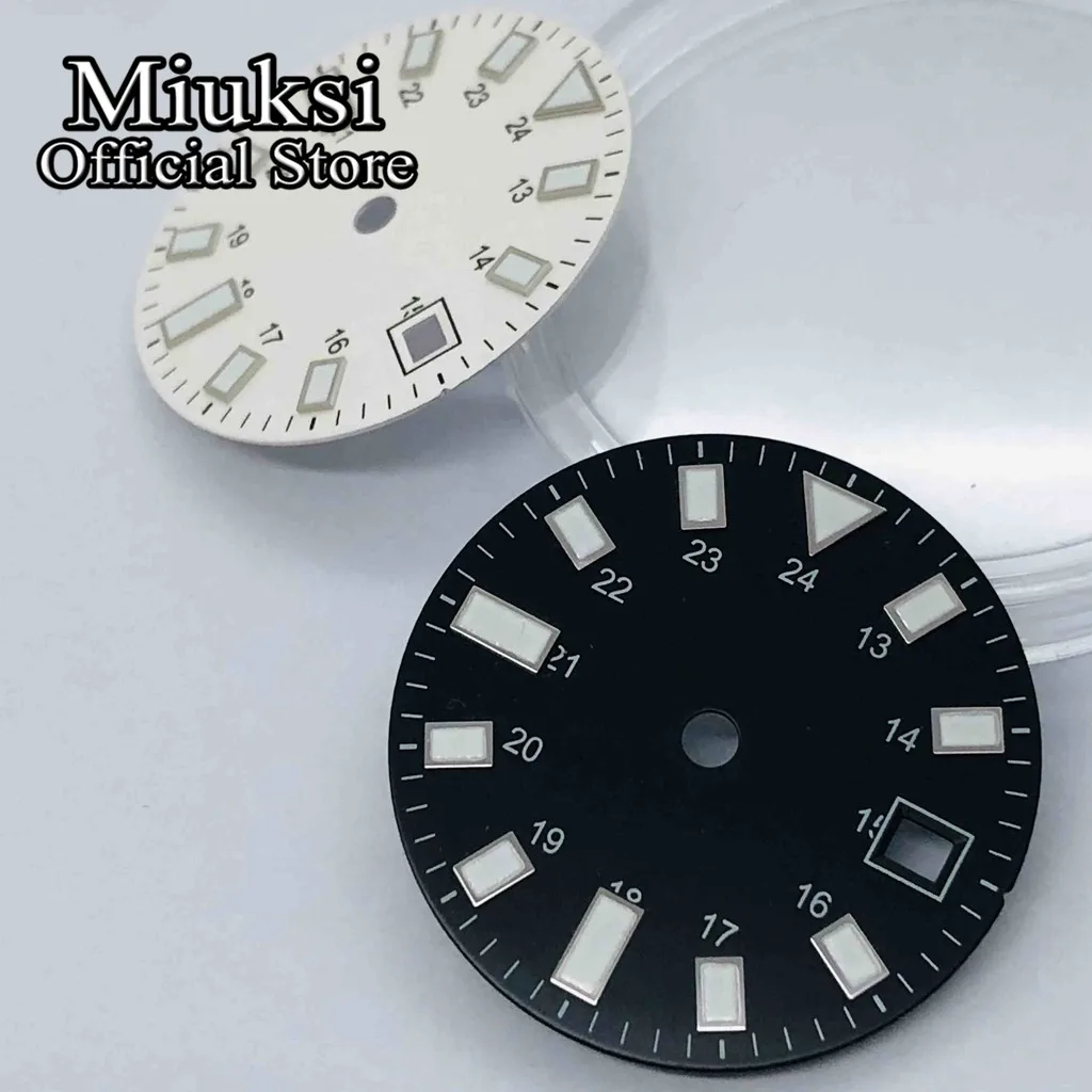 Miuksi 28.5mm black white watch dial luminous dial fit ETA 2836 2824 Mingzhu DG2813 3804 Miyota8205 8215 821A PT5000 movement