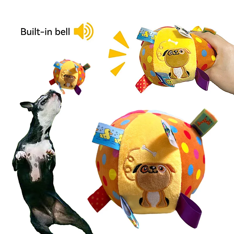 Pelota de juguete Vocal para perro de peluche, divertidos juguetes interactivos para mascotas con campanas, juguete para masticar dientes para perros pequeños y grandes, gatos, juguete para cachorros