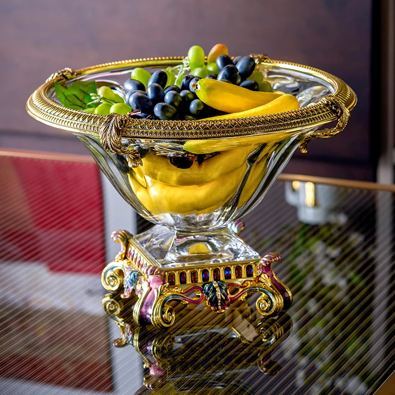 ديكور منزلي فاخر، مدخل منزلي هدية، وعاء أطباق فاكهه زجاجي على الطراز الملكي