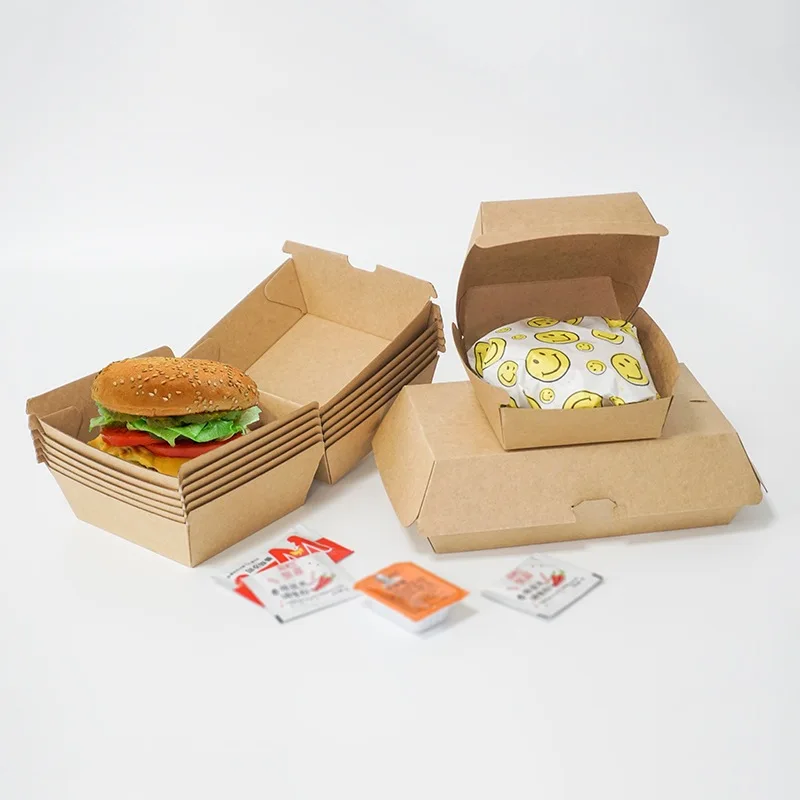 Wholesale Kraft Paper Fast-Food Burger Packaging Boxes Picnic Food Containers Fries Fried Chicken Box Food Snacks Packing Box