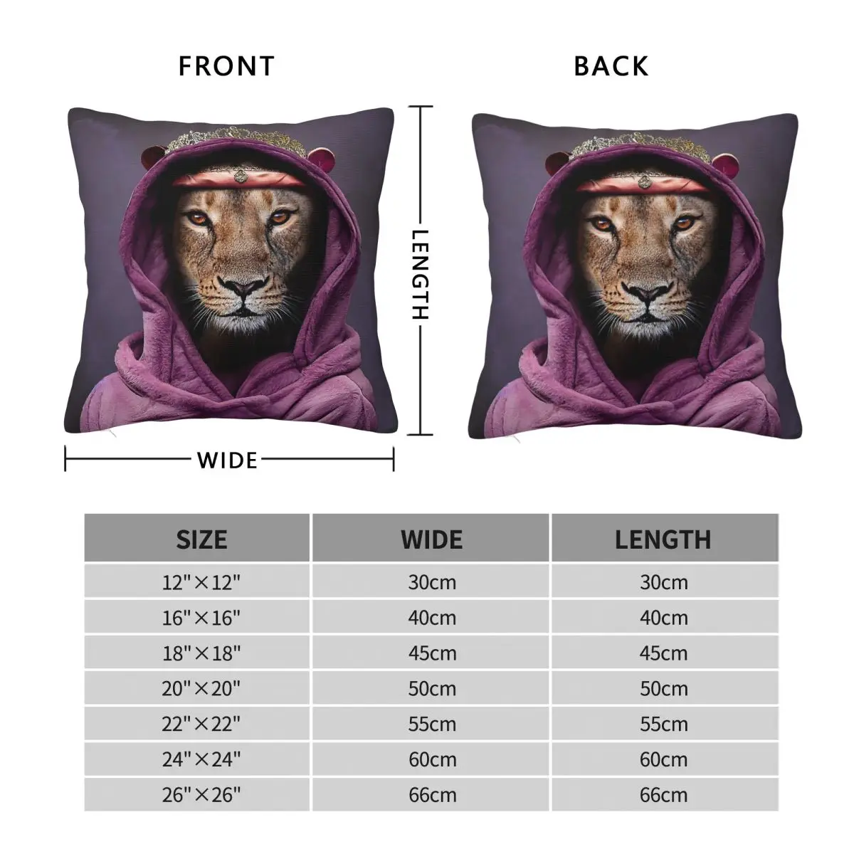 Queen Lioness Art Square Pillowcase Polyester Linen Velvet Pattern Zip Decorative Pillow Case Car Cushion Case
