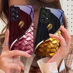 Tempered Glass Phone Case for Samsung Galaxy S10 4G S20 11E 30 S21 21Fe 22 Pro S23 Ultra 5G S8 S9 Plus Dragon Scale Golden