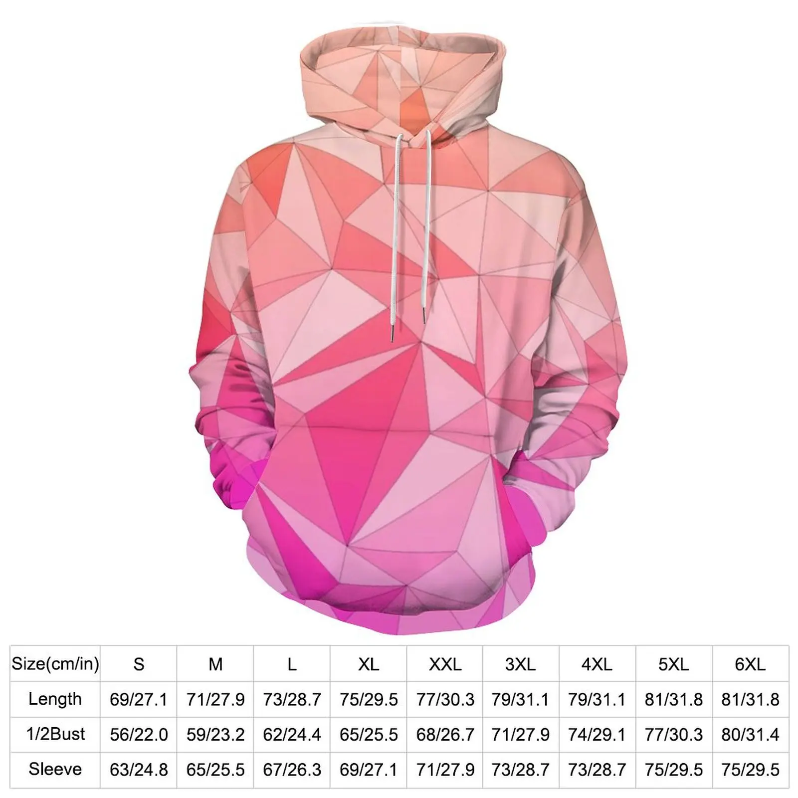 Two Tone Pink Loose Hoodies Mosaic Design Hip Hop Hoodie Men Long-Sleeve Oversized Casual Design Clothes