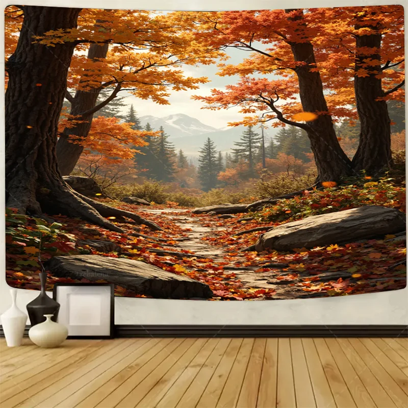 

1pc Wall Tapestry Autumn Forest Pathway Tapestry - Rustic Nature Scene Wall Hanging Decor