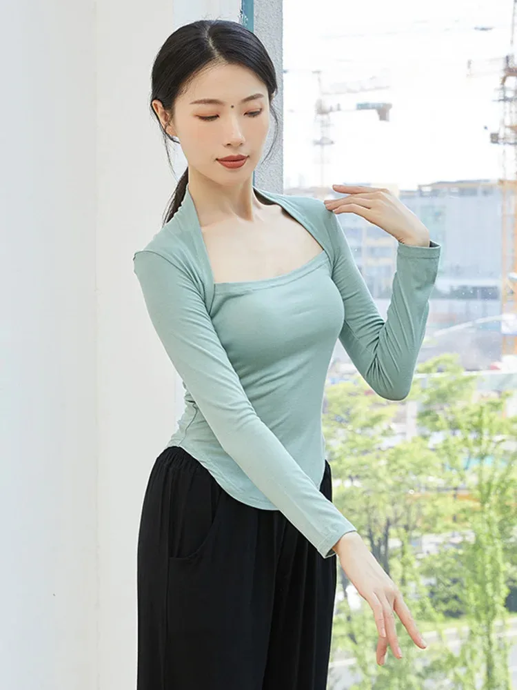 

Slim Fit Modern Dance Prom Tops Party Latin Women Solid Color Street Clothes Competition Costume Birthday Square Collar T-shirt