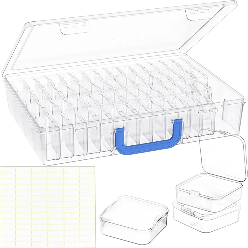 

【New-Sale】Bead Organizer Box With Hinged Lid 60Pcs Small Bead Storage Boxes For Jewelry Making Large Craft Case With Handle