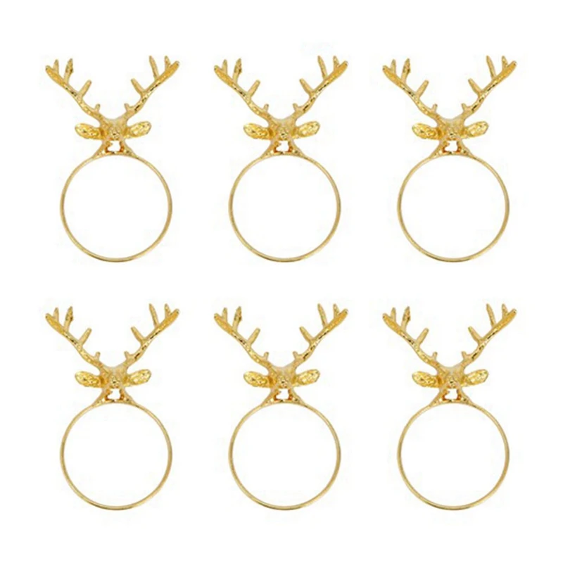 

6Pcs Deer Head Napkin Buckle Christmas Deer Napkin Ring Hotel Decoration Cloth Buckle Metal Napkin Ring