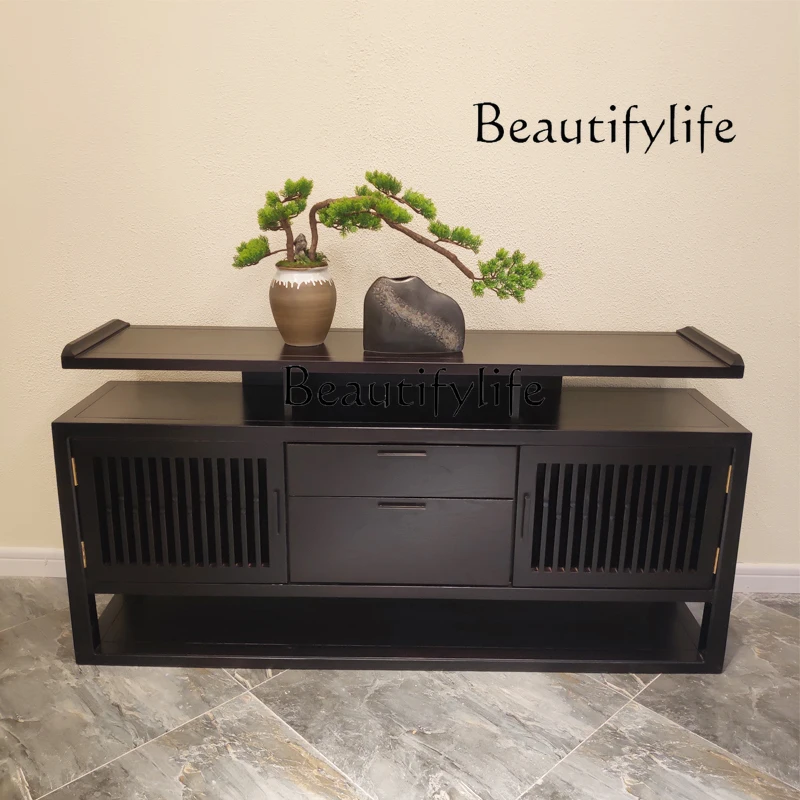

New Chinese Style Hallway Sideboard Cabinet Solid Wood Drawer Double Door Hallway Locker Simple Retro