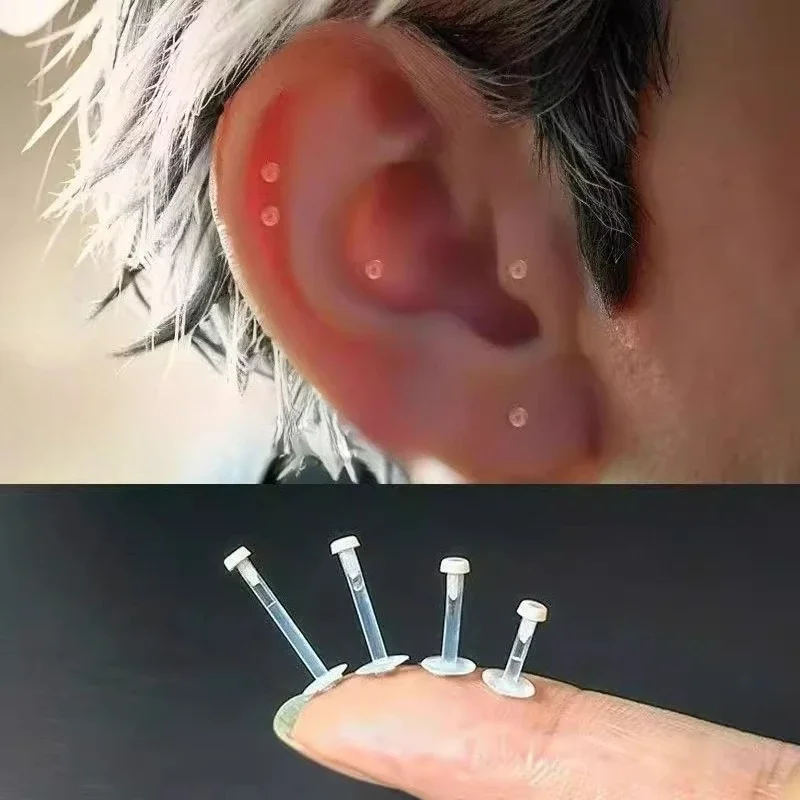 10pcs Invisible Plastic Earrings Lip Nose Studs Straight Nostril Ear Piercing Prevent Allergy Retainer Body Piercing Jewelry
