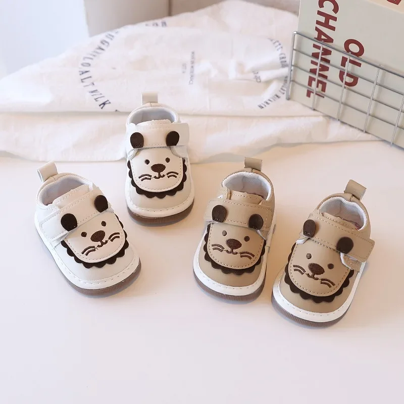 

Baby Leather Shoes Casual Hook&loop Kids Walking Shoes Cute Lions Round Toes 2025 New Fashion Toddler Flat Shoes Soft Bottom