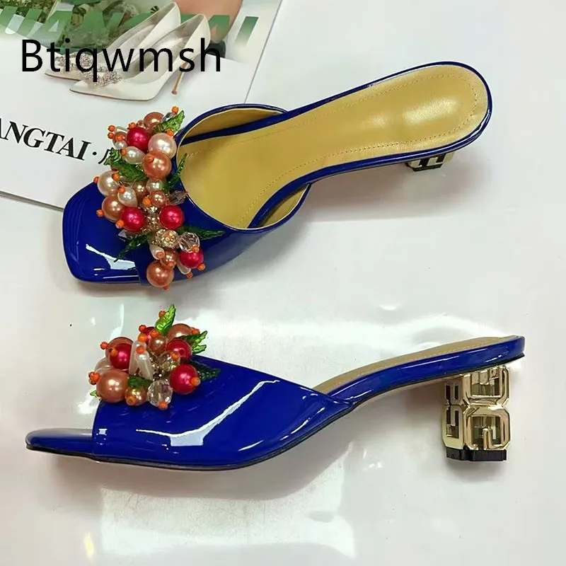 

2025 Flower Rhinestone Sandals Woman Open Toe Strange High Heel Shoes Lady Sexy Muller Slippers