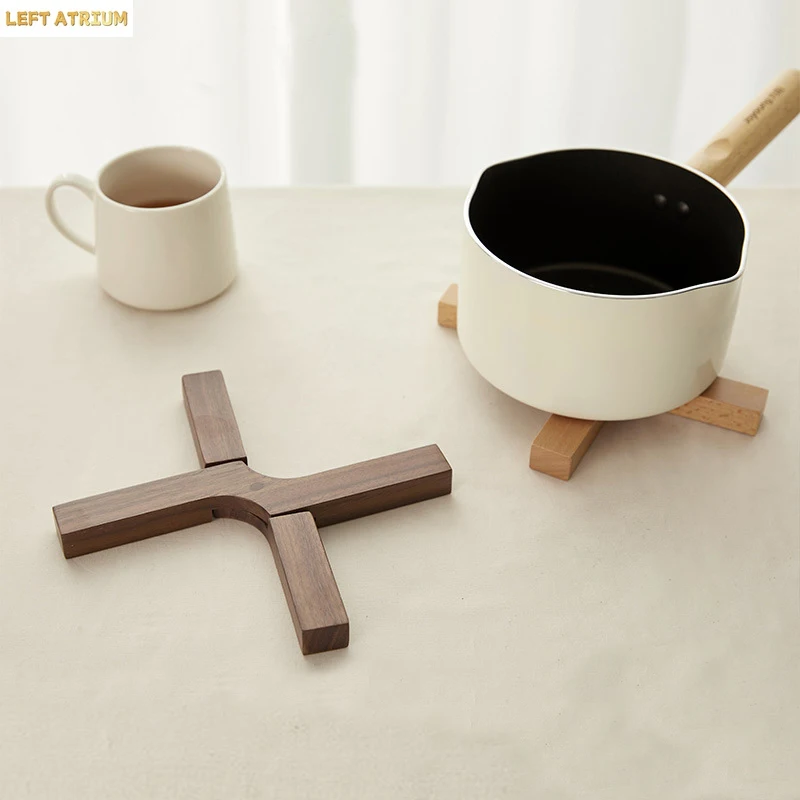 Minimal wood Creative pot mat X-type Beech Walnut detachable shrink wood placemat Easy to clean kitchen insulation matA