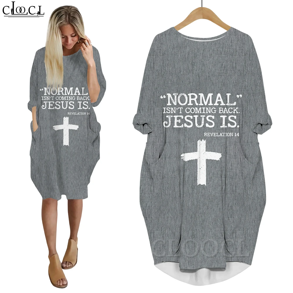 

CLOOCL Latin Cross Dresses Church Prayer Dress Normal Isn’t Coming Back Jesus Is Print Evening Party Clothing Letter Robe Femme