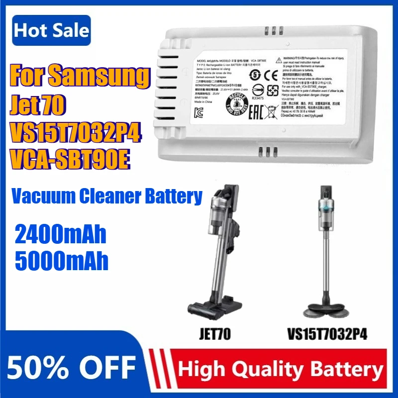 

21.6V 2400mAh /5000mAh Replacement Battery for Samsung Jet 70 JET70 VS15T7032P4 VCA-SBT90E Rechargeable Vacuum Cleaner Battery