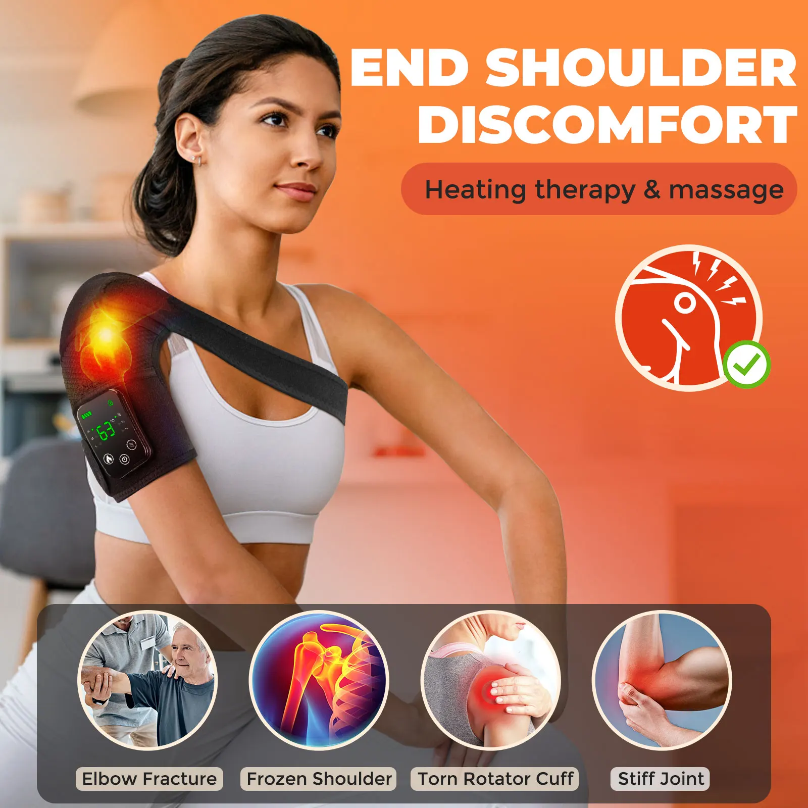 Heated Vibration Knee Shoulder Elbow Massager for Arthritis 3 Level Temperature Control Shoulder Brace Support Knee Warmer