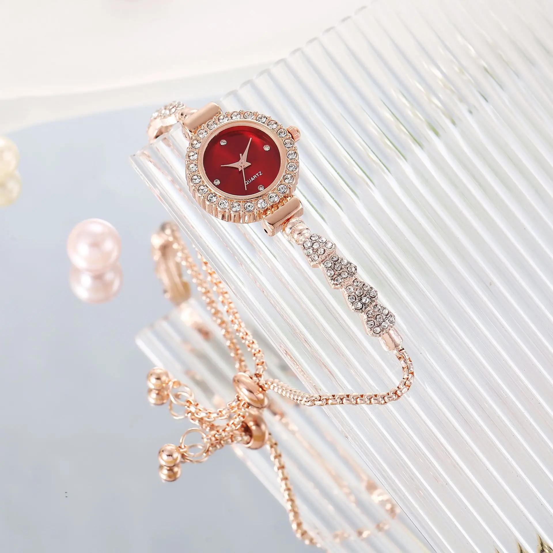 Reloj redondo con incrustaciones de diamantes para mujer, reloj de pulsera de ajuste libre, reloj de cuarzo para mujer, moda colorida, nuevo