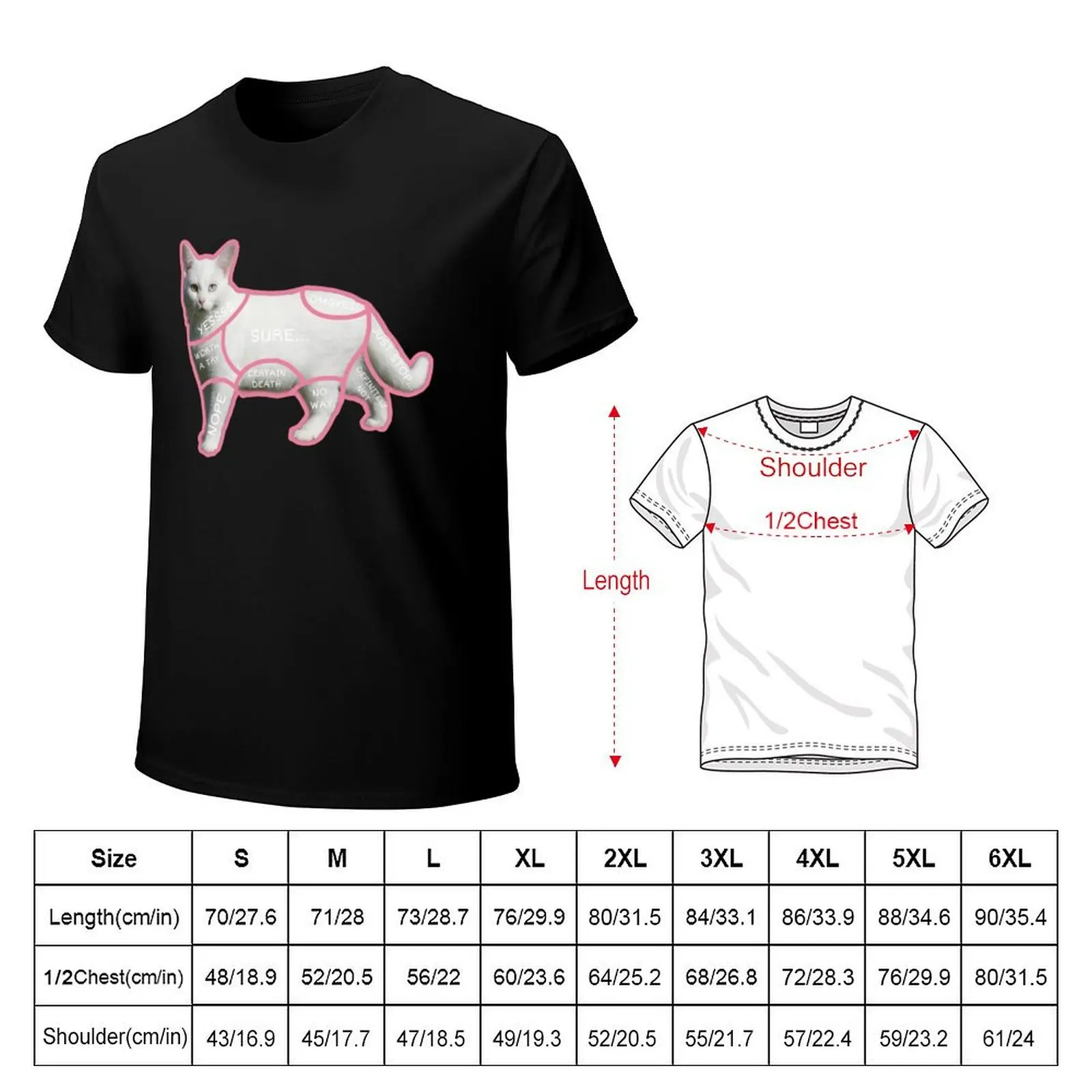 Feline Petting Chart T-Shirt Daily Casual Short Sleeve Tee Shirt