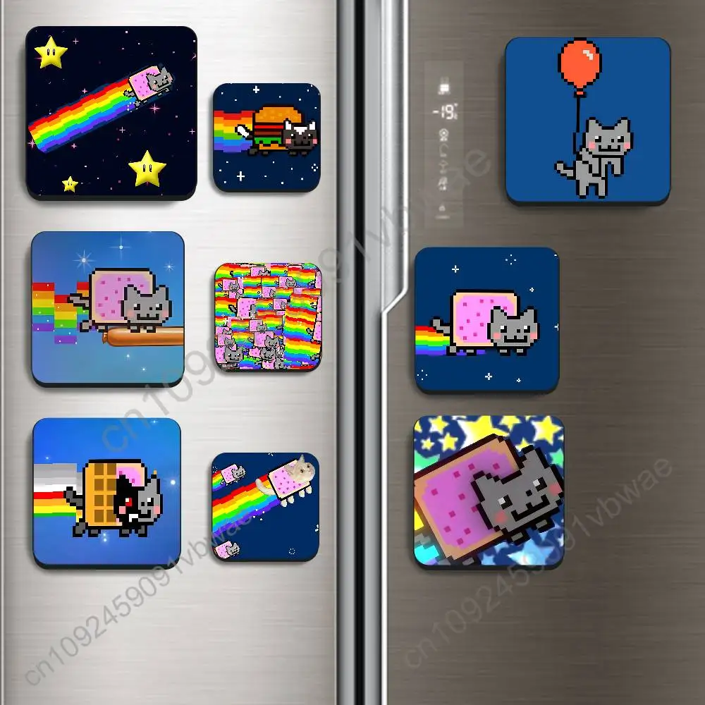 The long rainbow tail N-Nyan Cat Magnetic Sticker Fridge Magnets No Falling Off Fit for Refrigerators All Metal Surfaces