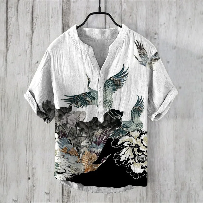 Cardigan Men Clothes Offer Men's Clothing Fashion Summer Casul Shirts Short Sleeve Henry Shirt Print Tops Mens 2024