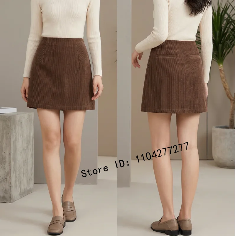 

Женская мини-юбка А-силуэта из вельвета цвета хаки с высокой талией, повседневная юбка в стиле ретро с боковой молнией, всесезонная модель