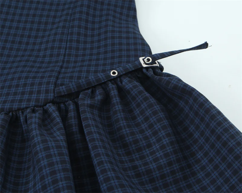 Vestido feminino 2025 outono novo estilo marinho xadrez sem mangas em camadas mini vestido decorativo sexy e elegante