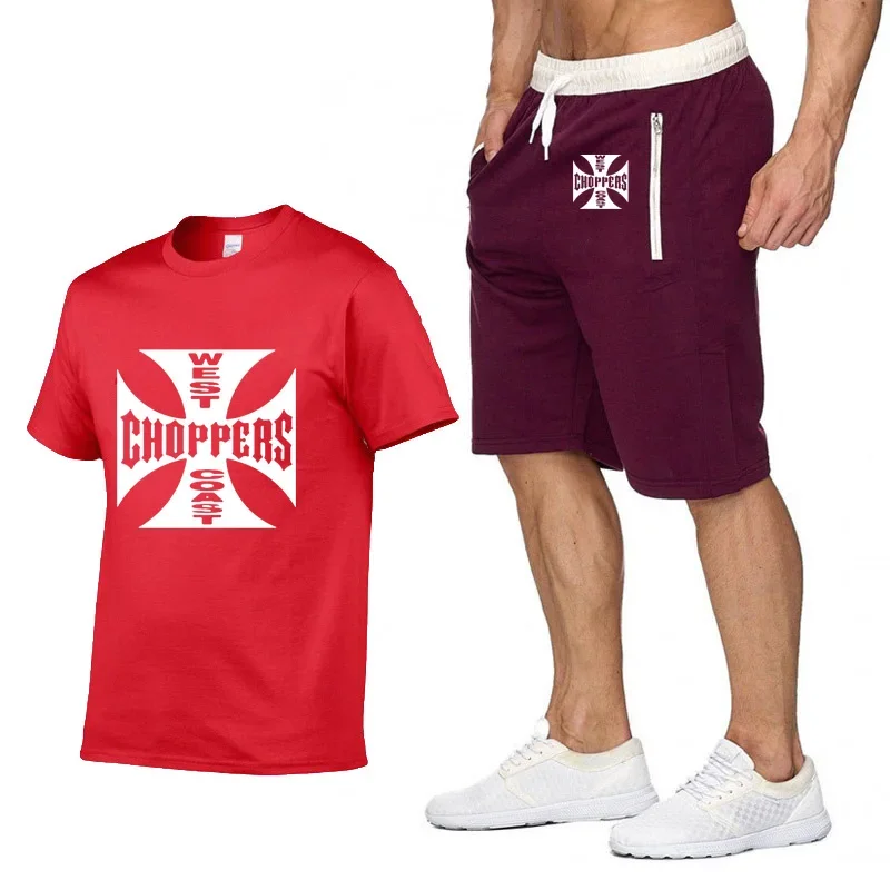 Rock music West Coast Choppers Printed T Shirt Men Summer Fashion Cotton Hip hop Harajuku Short Sleeve Men T-shirt+pants suit