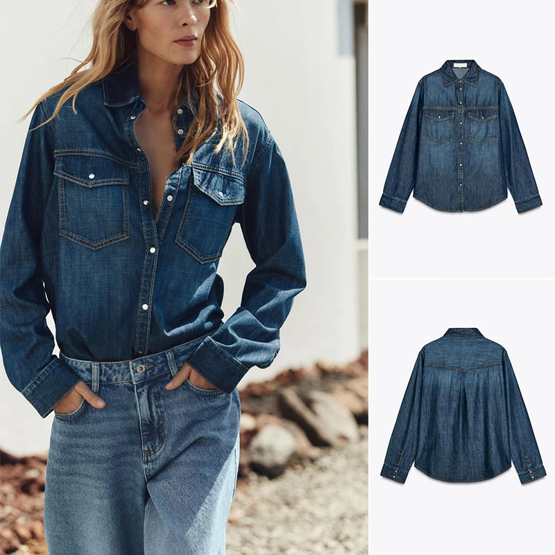 

Новый весенний женский повседневный джинсовый топ с длинным воротником-свеком в стиле ретро, однорядный, с несколькими пуговицами, свободный крой, для поездок на работу, чистый...