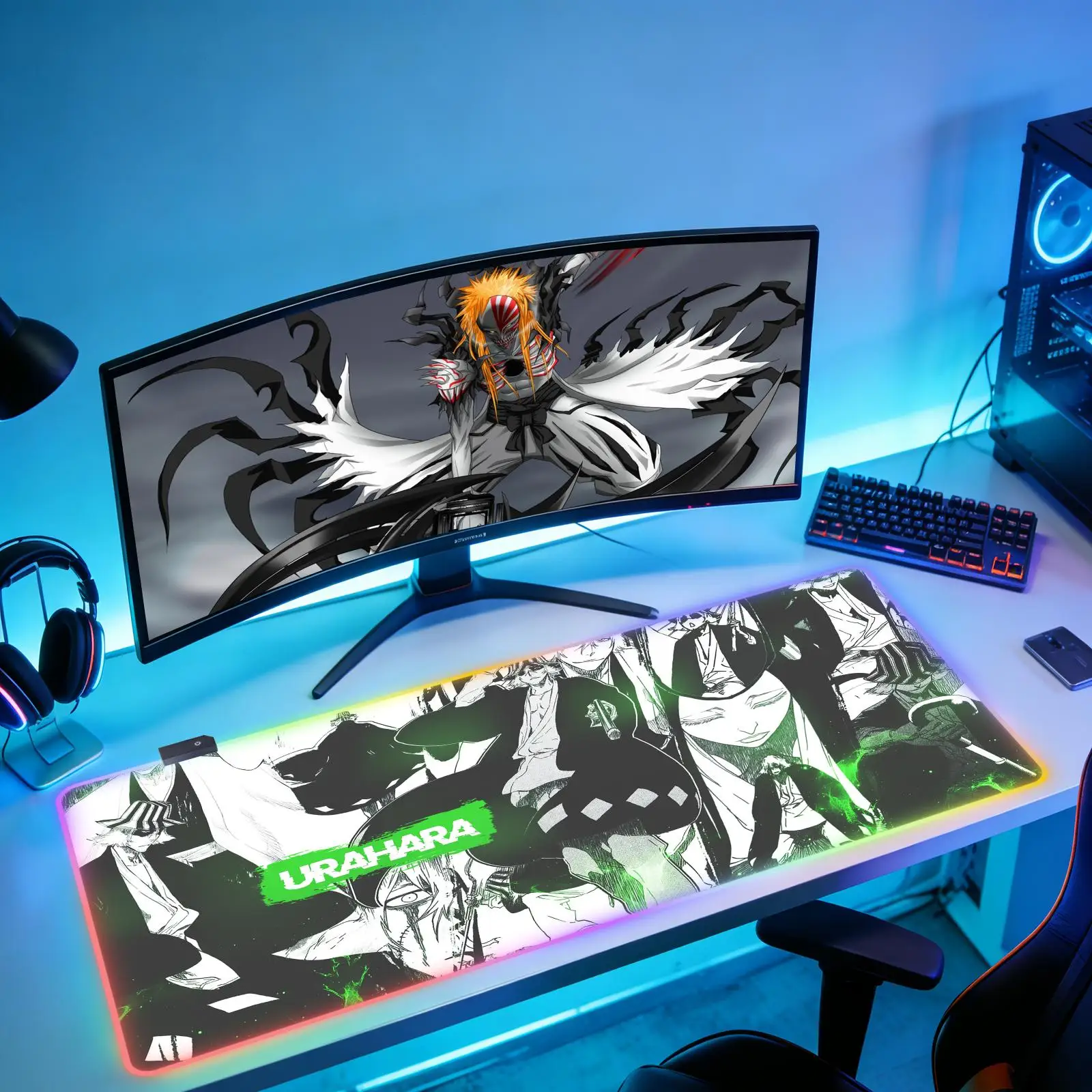 

B-BLEACH Новый RGB коврик для мыши XXL для дома и офиса, натуральный каучук, противоскользящий, для игр