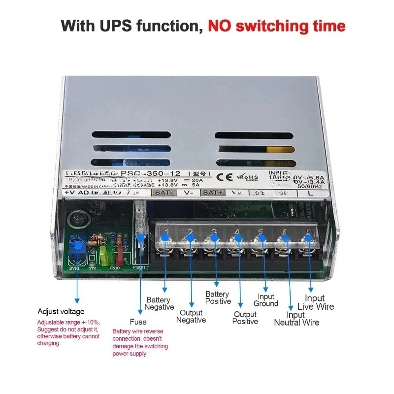New 350w 12/24v  Universal AC UPS/Charge Function Monitor Switching Power Supply Input 110/220v Battery Charger Output 27.6VDC