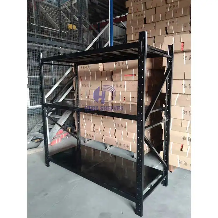 Custom Heavy Shelving 300 Kg layer Garage Black 4 Tier Warehouse Storage Metal Stacking Shelf Rack Unit for Warehouse