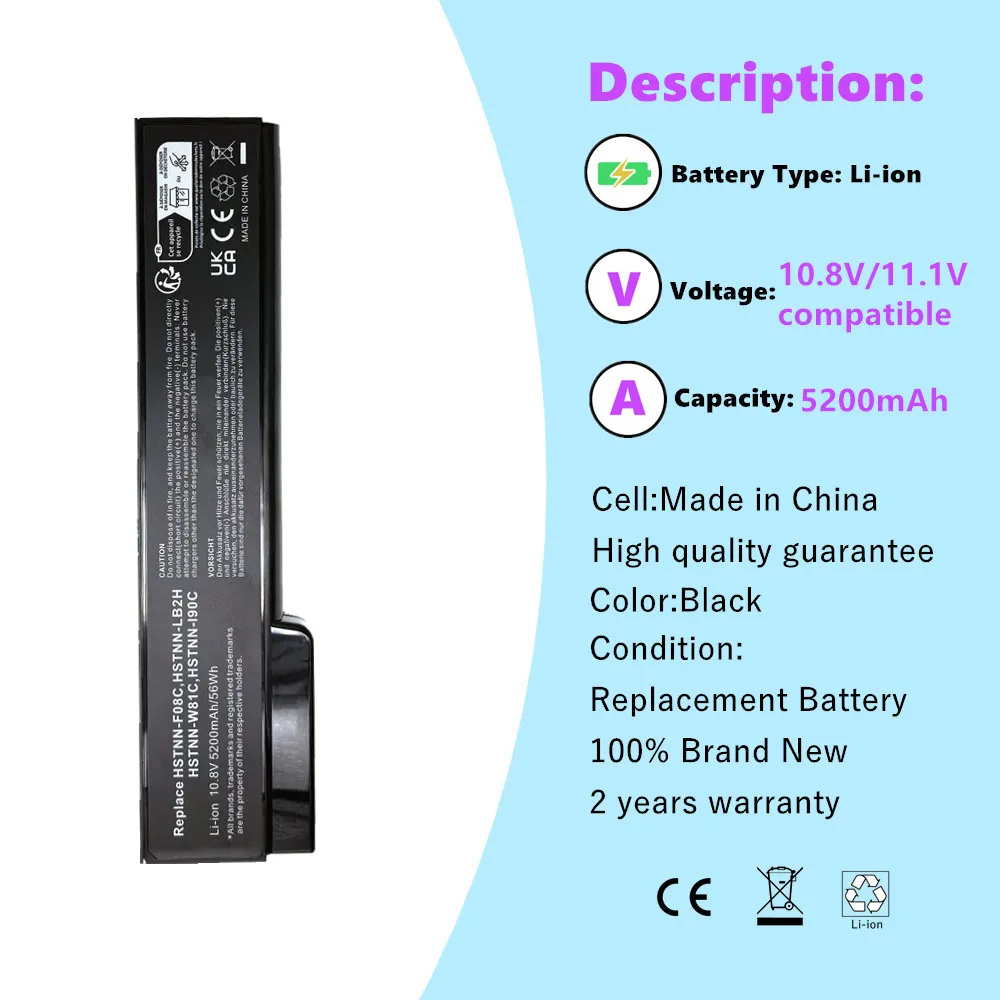 Laptop Battery For Hp ProBook 6460b 6470b 6560b 6570b 6360b HSTNN-F08C HSTNN-I90C 6465b 6475b 6565b For EliteBook 8460p