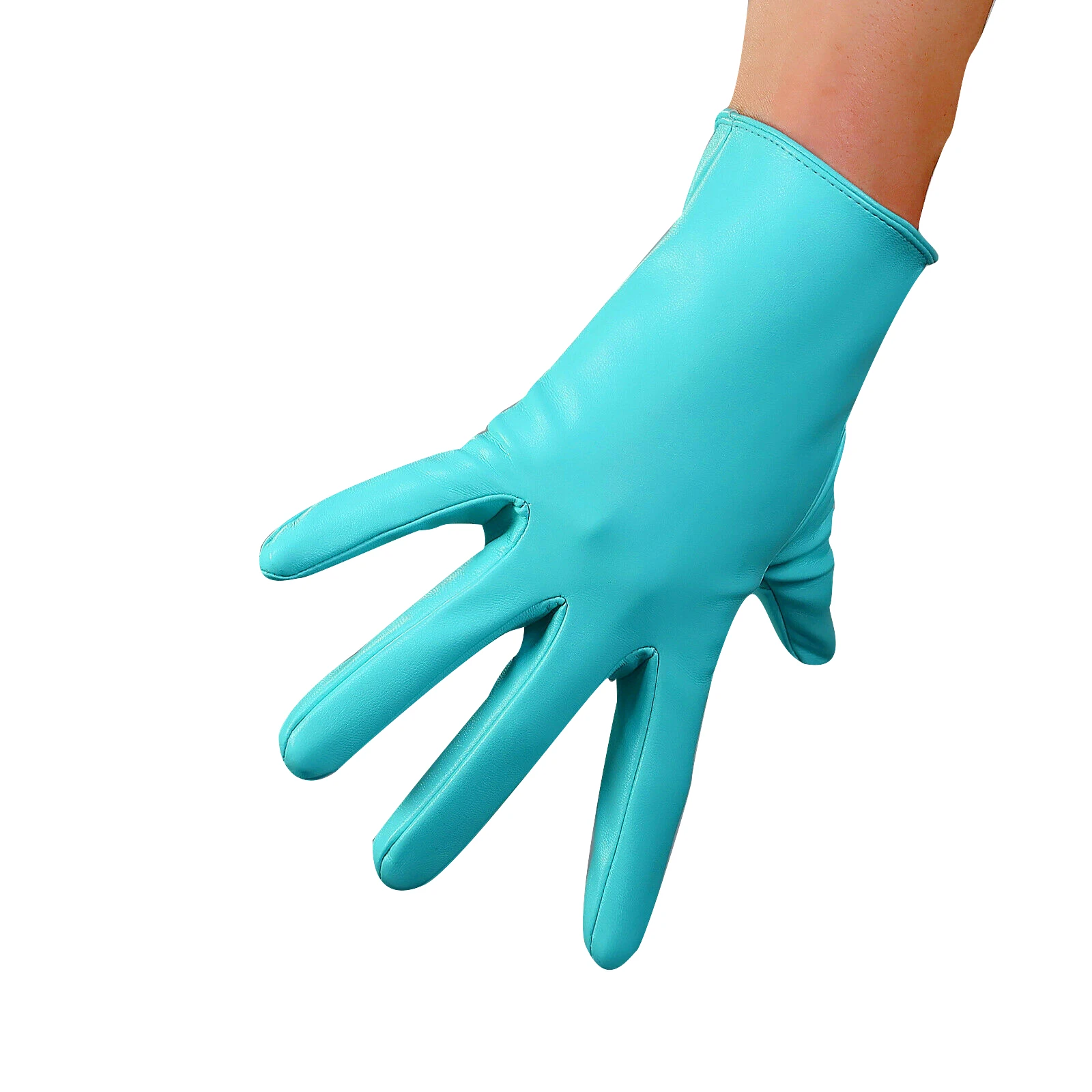 

DooWay Women's Mint Green FASHION Wrist Short GLOVES Faux Leather 8" 21cm Aqua Light Blue Robin Evening Dressing Christmas Glove