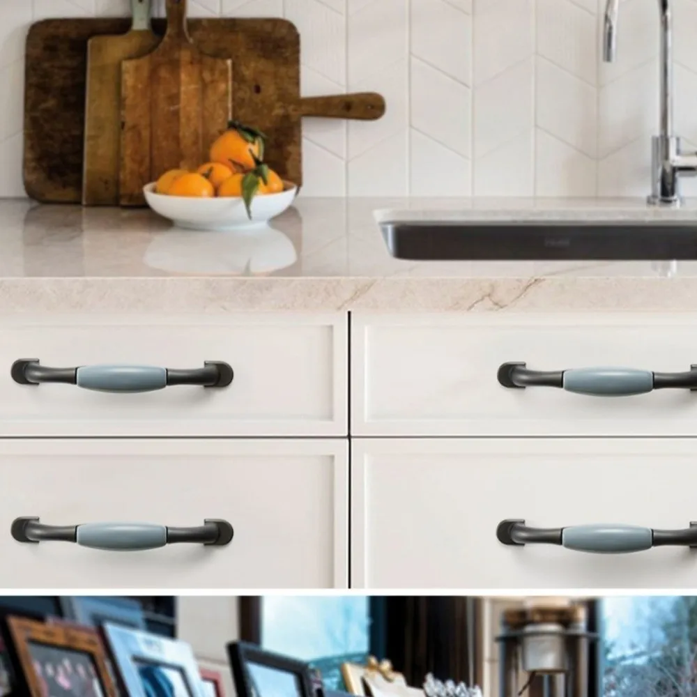 Blue Gray Cabinet Furniture Handle Ceramic Zinc Alloy Wardrob Handle Mediterranean Style Cabinet Pulls Cabinet Door Hardware