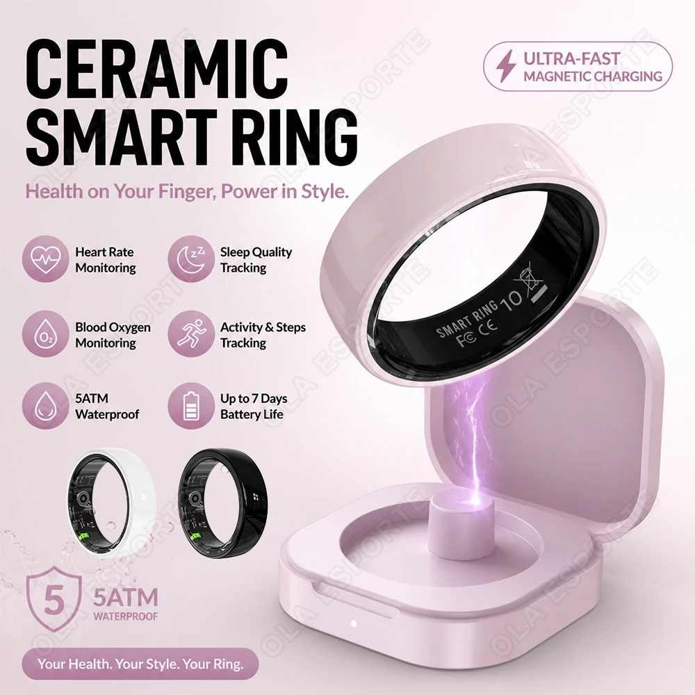 Smart Ring Health - Şarj Bölmeli Seramik Akıllı Yüzük, Kalp