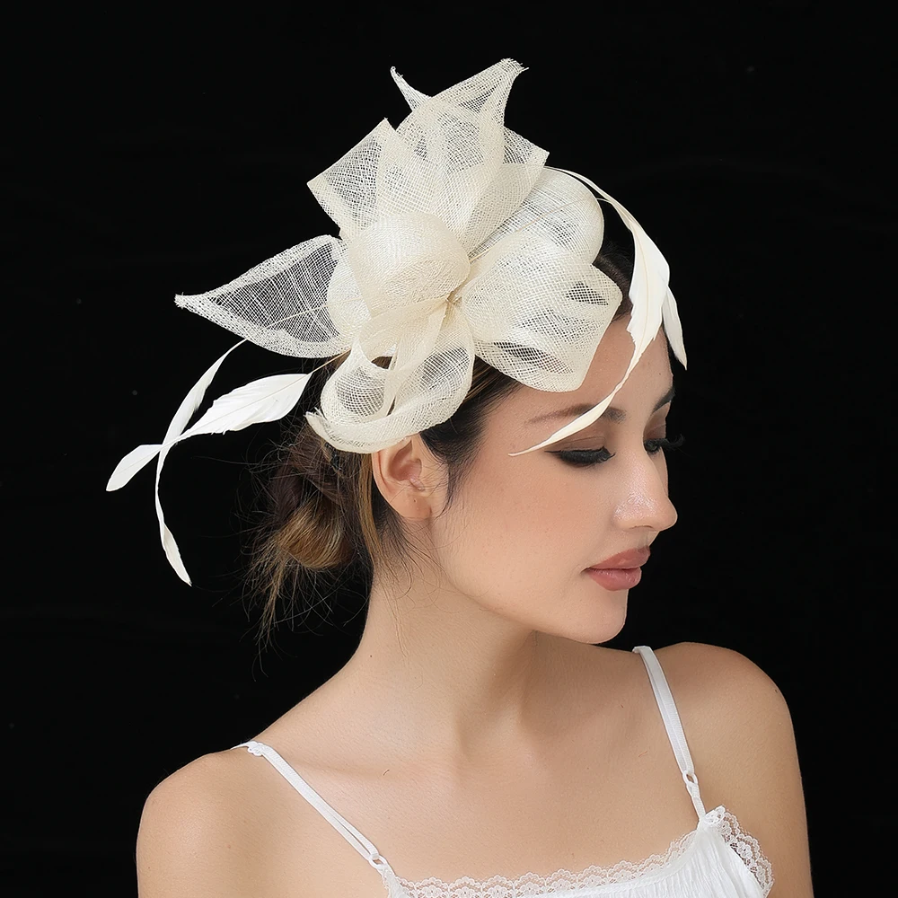 

Boutique Sinamay Wedding Fascinator Hat for Women Hair Clip Headband Bridal Church Marriage Headwear with Fancy Hair Accessory