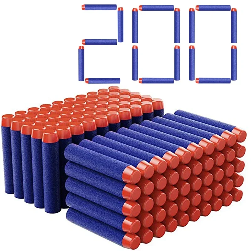 200 pçs azul sólido cabeça redonda balas 7.2cm para nerf série blasters recarga dardos crianças brinquedo arma acessórios