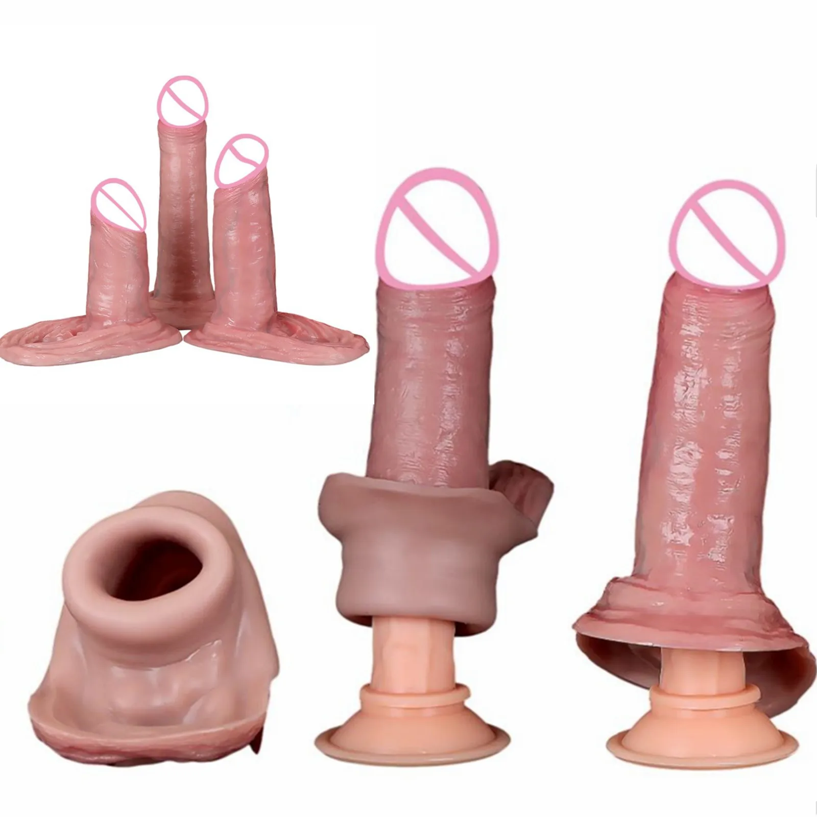 Realistic Penis Sleeve Sex Toy for Men Dick Silicone Condom Reusable Cock Sleeve Penis Extender Male Couples Cock Ring Adult Toy view 4
